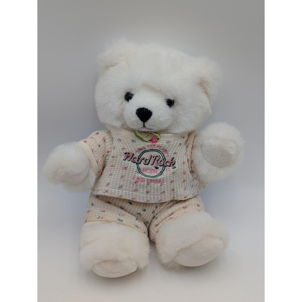 Hard Rock Hotel  Las Vegas White Bear Plush 1995 13 Inch Stuffed Animal Toy